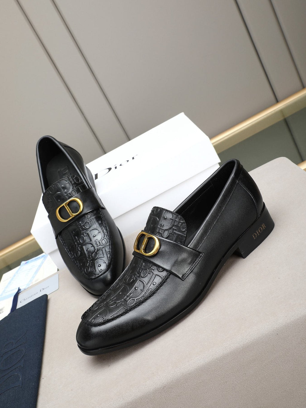Dior Black Buckle Loafers — front