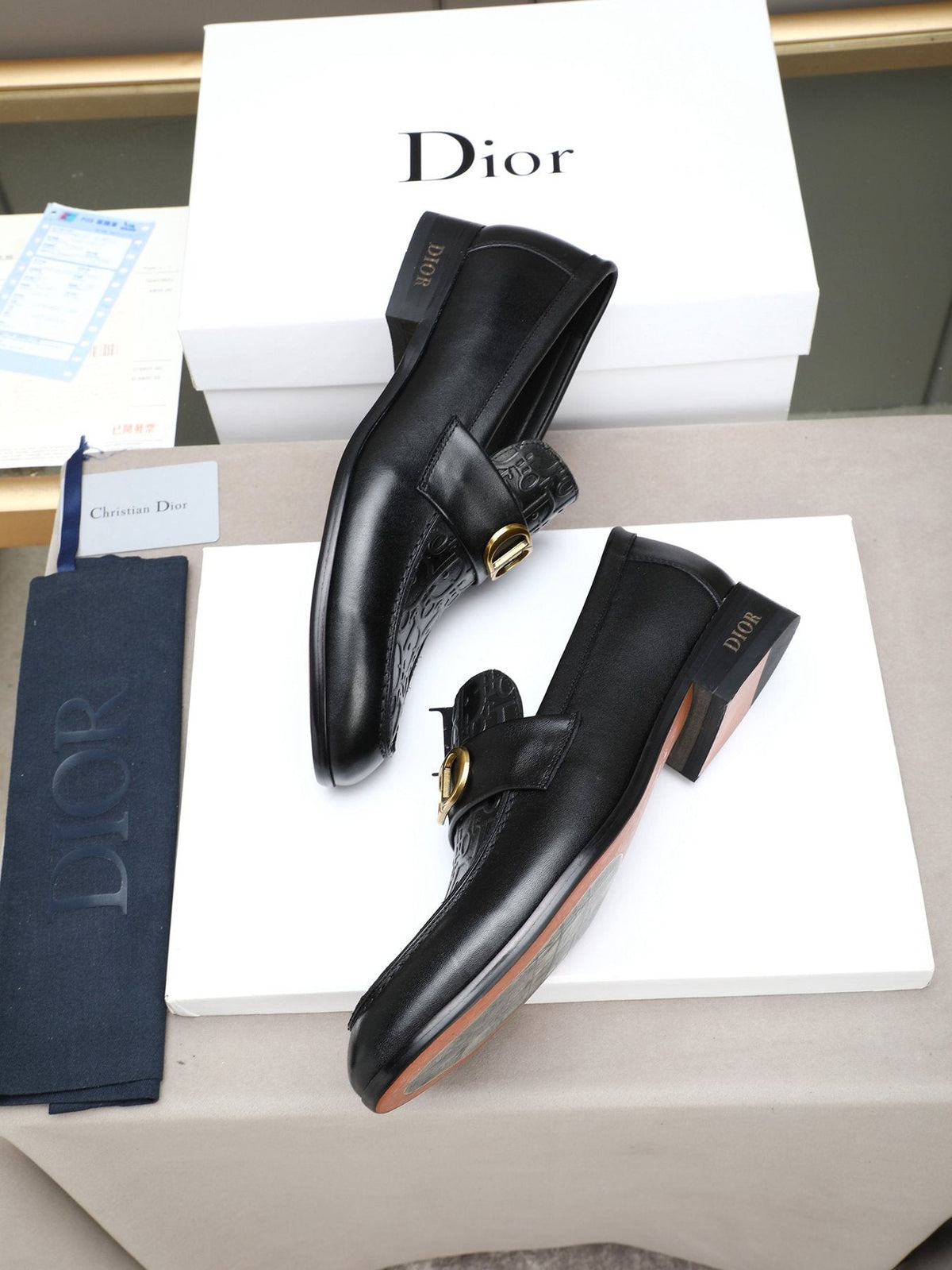 Dior Black Buckle Loafers — side