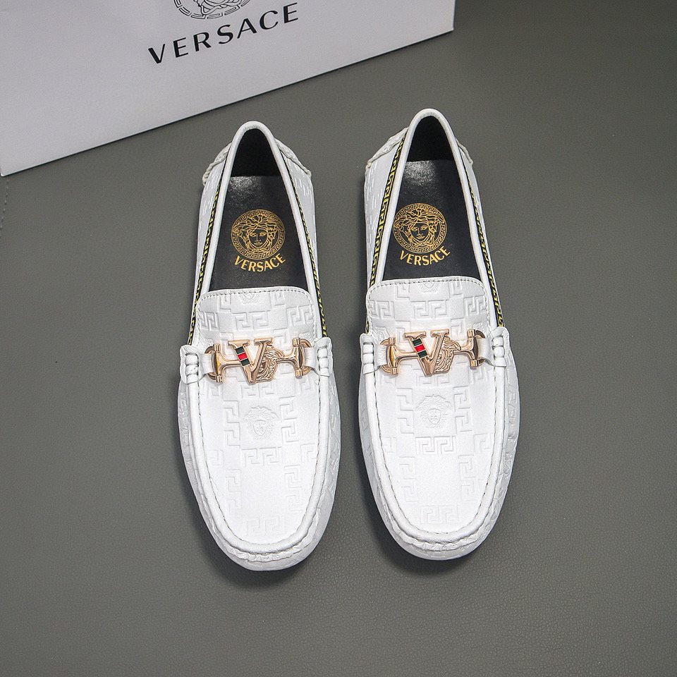 Versace White Textured Slip-On Loafers — hero