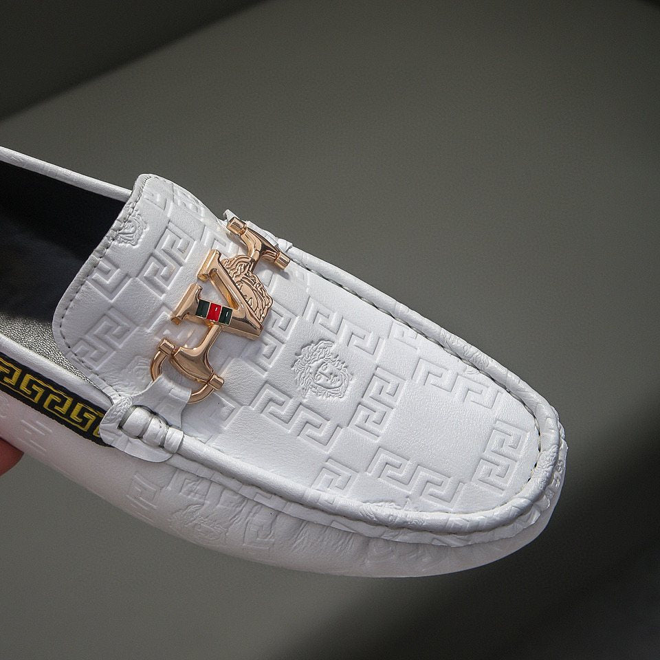 Versace White Textured Slip-On Loafers — detail