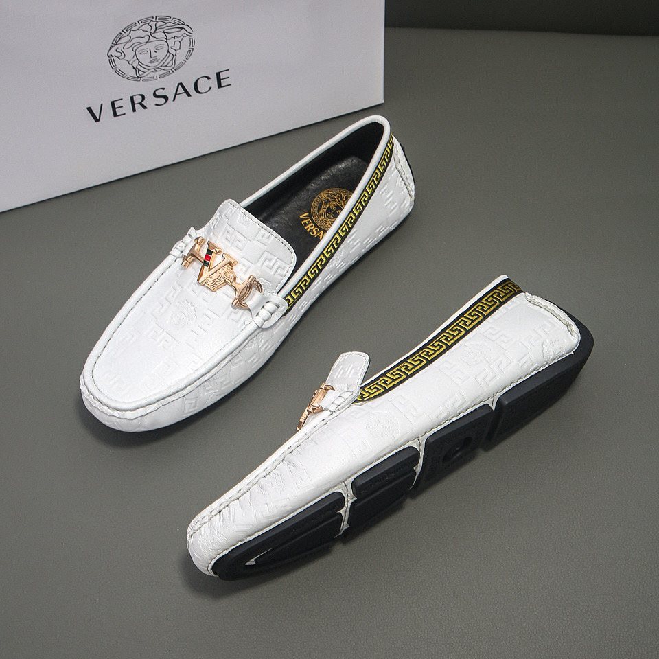 Versace White Textured Slip-On Loafers — front