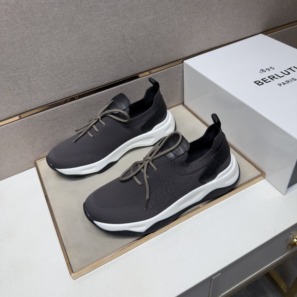 Berluti Charcoal Gray Lace-Up Sneakers — front