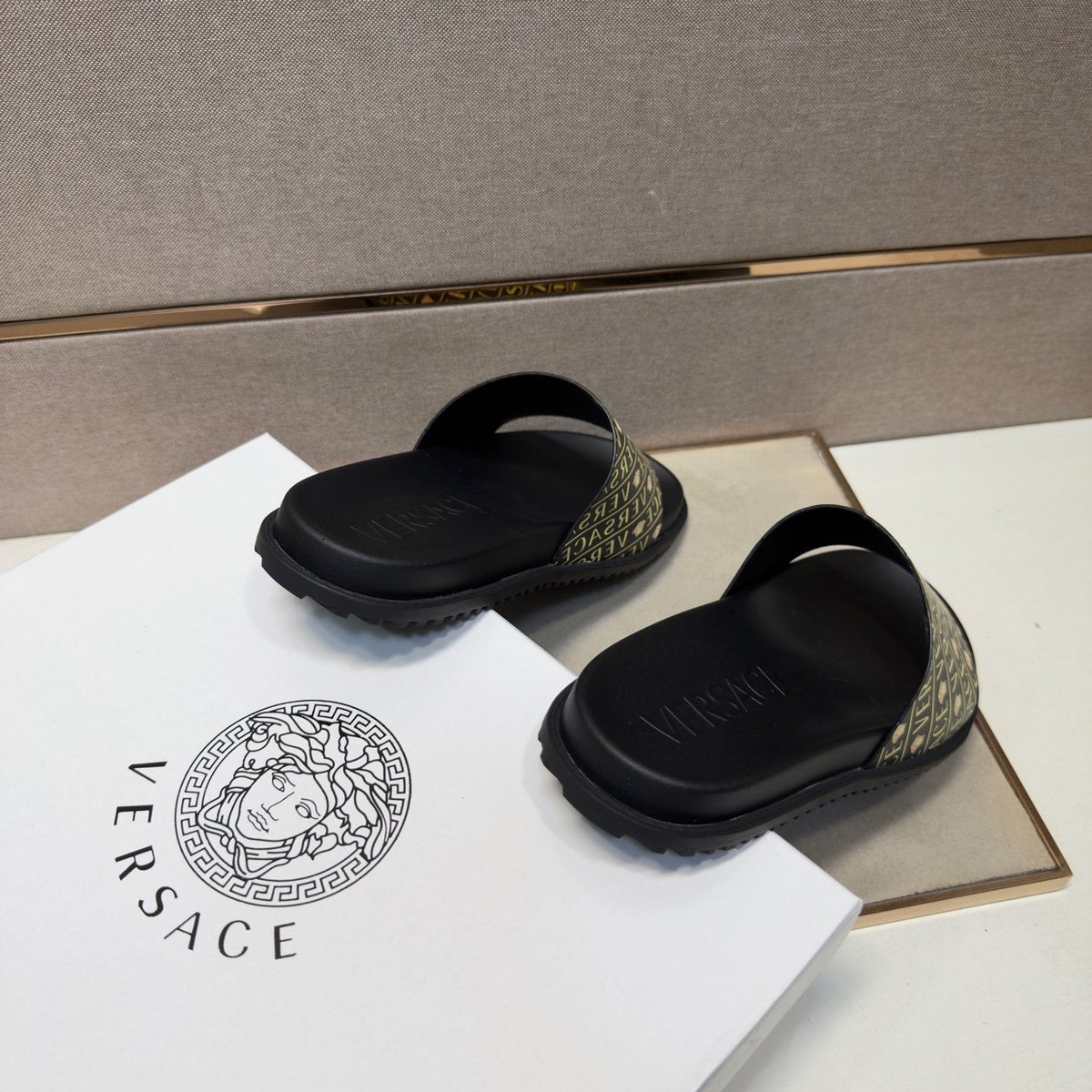 Versace Patterned Strap Slide Sandals — back