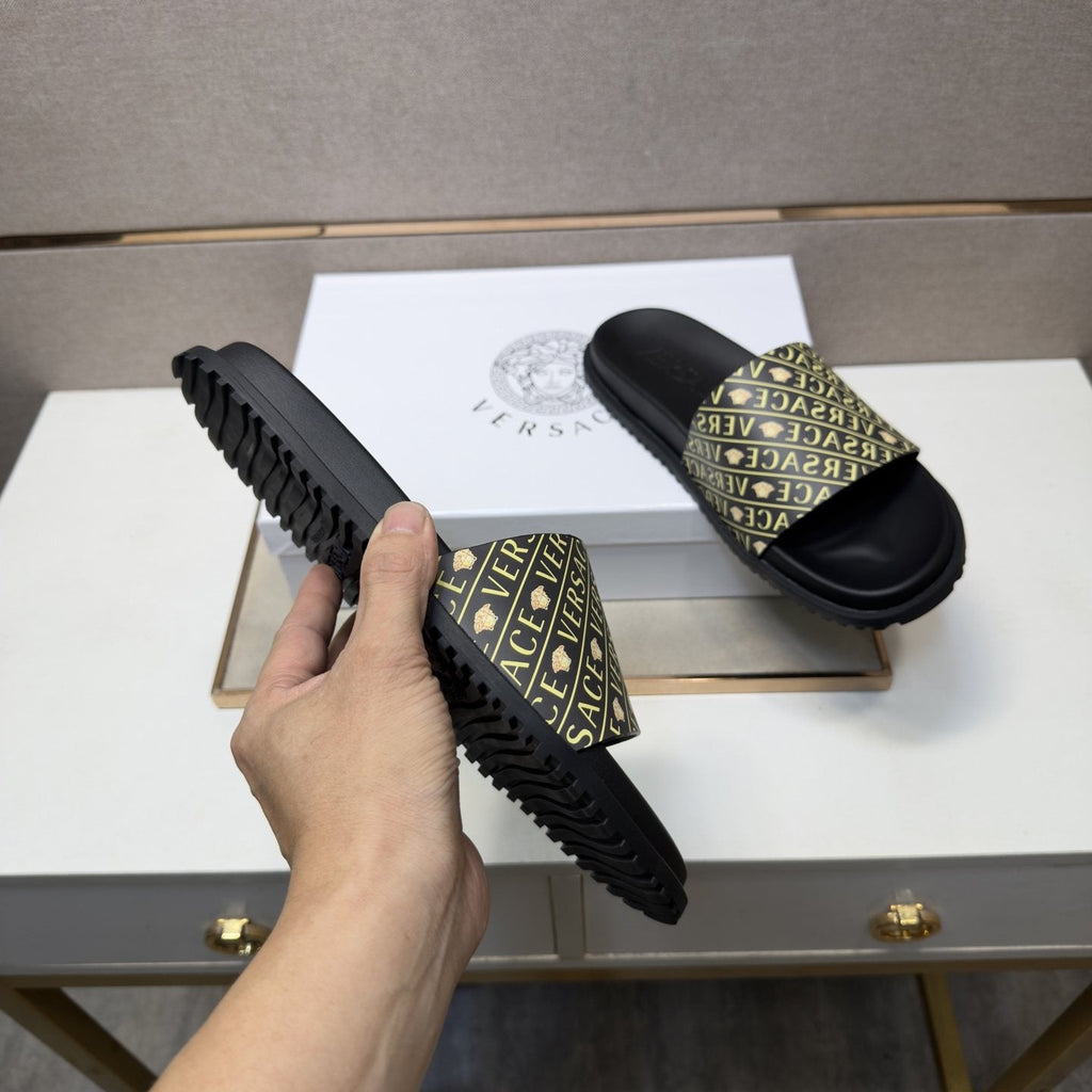 Versace Patterned Strap Slide Sandals — side