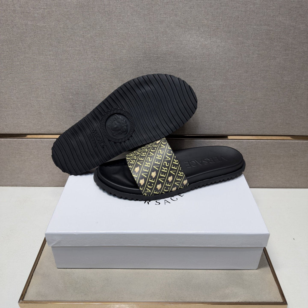Versace Patterned Strap Slide Sandals — side