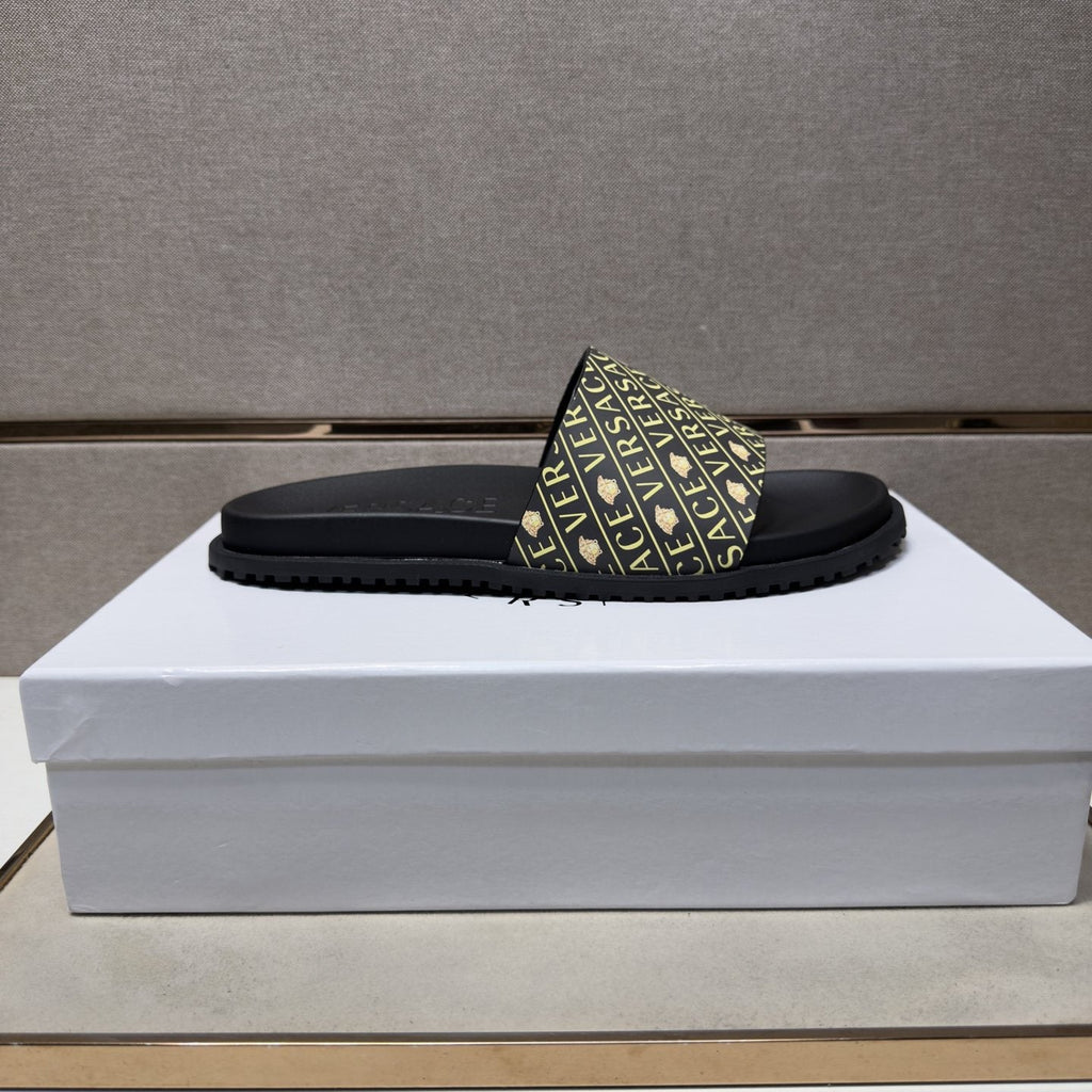 Versace Patterned Strap Slide Sandals — side