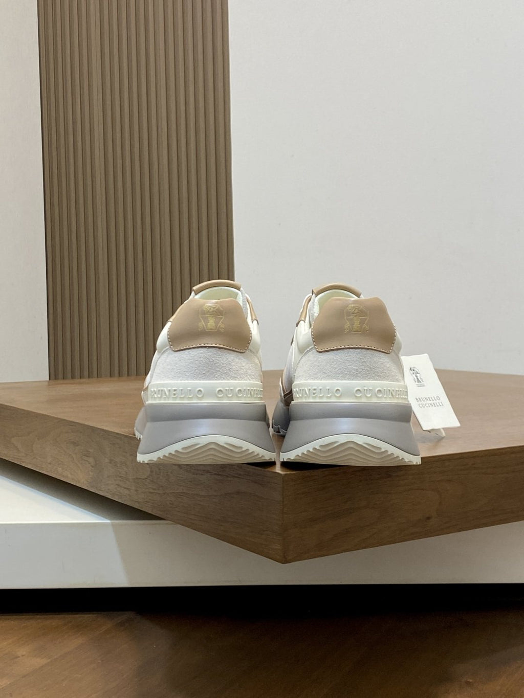 Brunello Cucinelli White and Beige Low-Top Sneakers — back