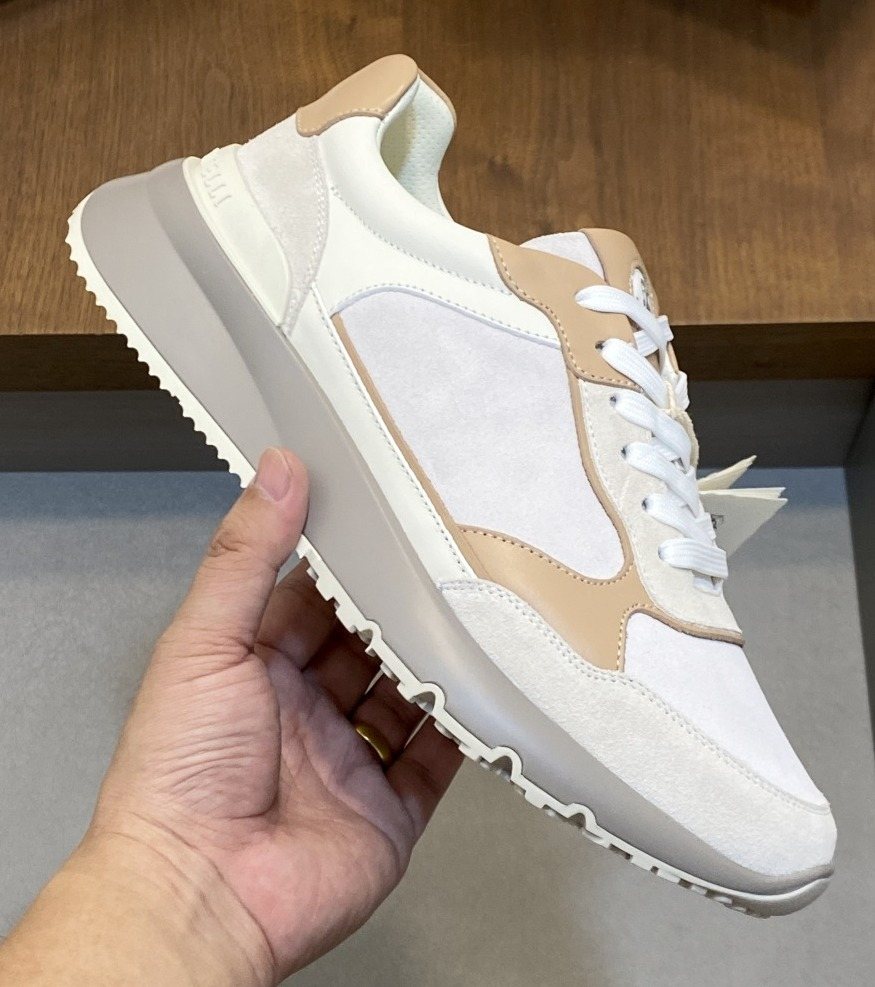 Brunello Cucinelli White and Beige Low-Top Sneakers — front