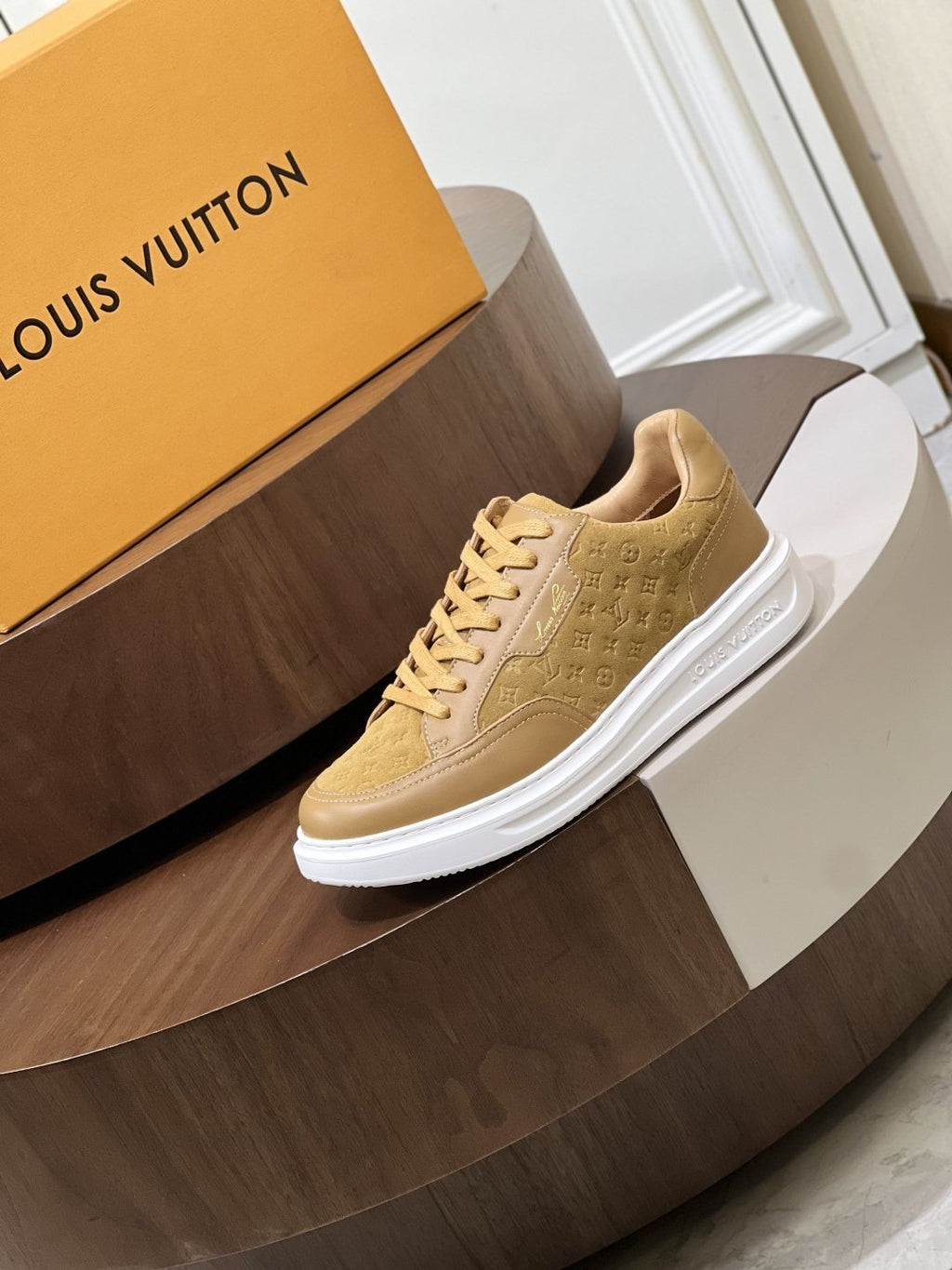 Louis Vuitton Tan Monogram Low-Top Sneakers — side