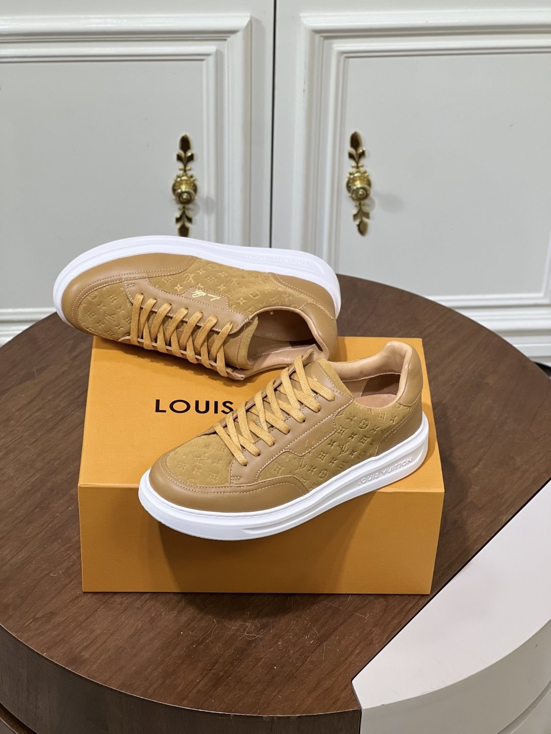 Louis Vuitton Tan Monogram Low-Top Sneakers — front