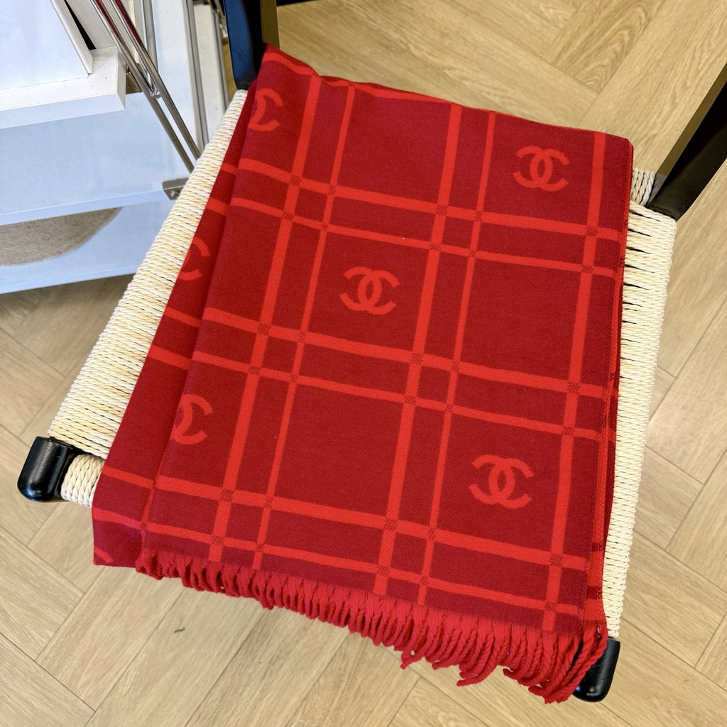 Chanel Burgundy Red Logo Check Scarf — hero