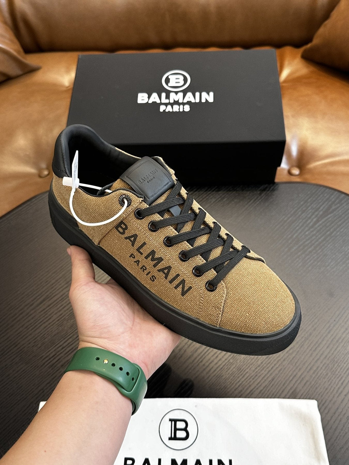 Balmain Tan and Black B-Skate Sneakers — front