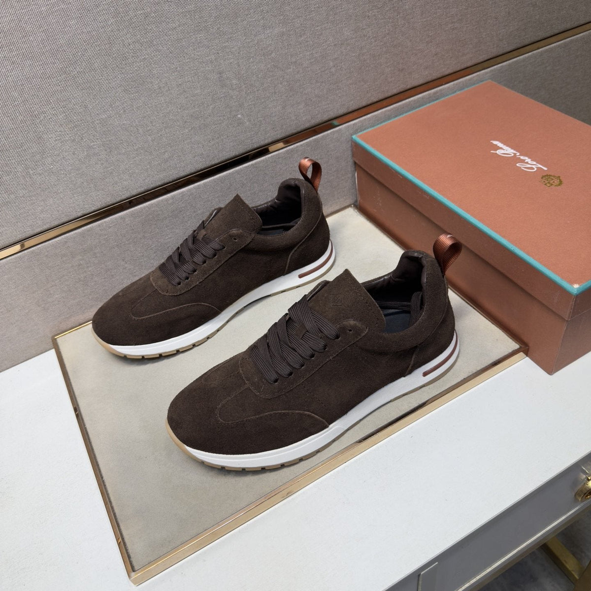 Men's Dark Brown Paneled Sneakers — front