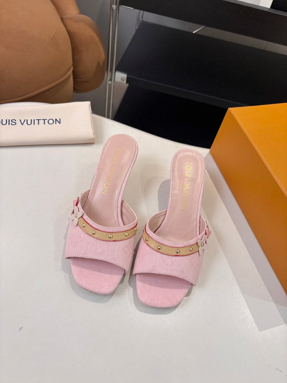 Pink Floral Slingback Heeled Sandals — front