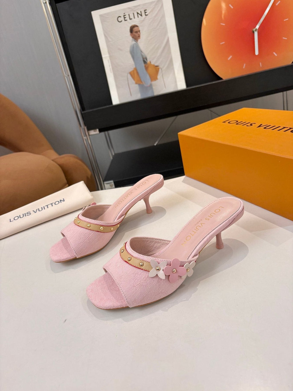 Pink Floral Slingback Heeled Sandals — side