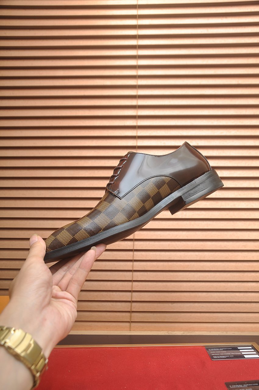 Louis Vuitton Brown Check Lace-Up Dress Shoes — side