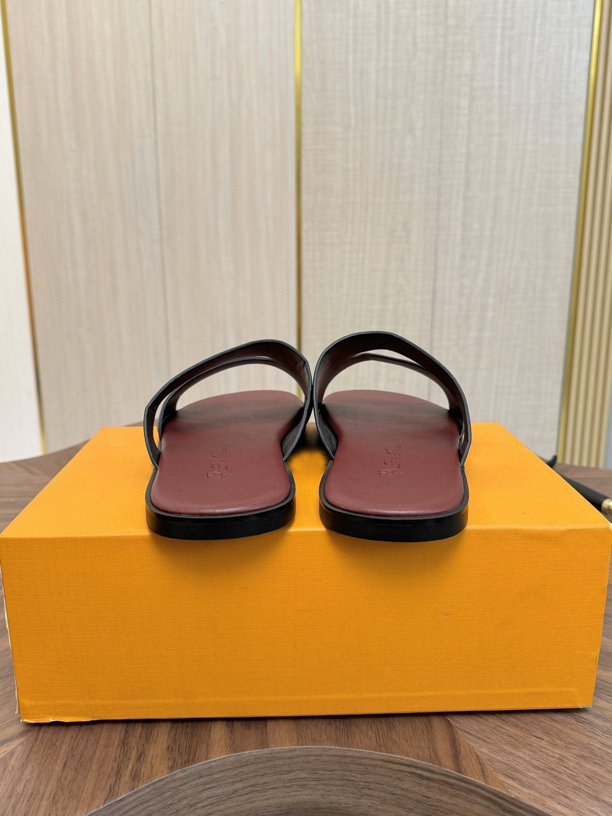 Loro Piana Black and Burgundy Slide Sandals — hero