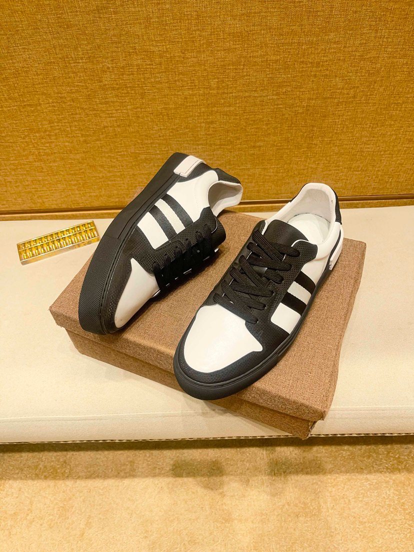 Black and White Stripe Low-Top Sneakers — side