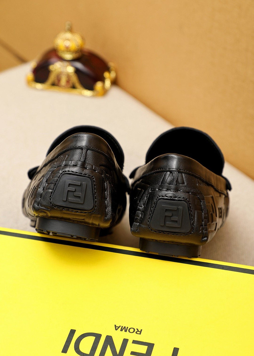 Fendi Black Embossed Loafers — back