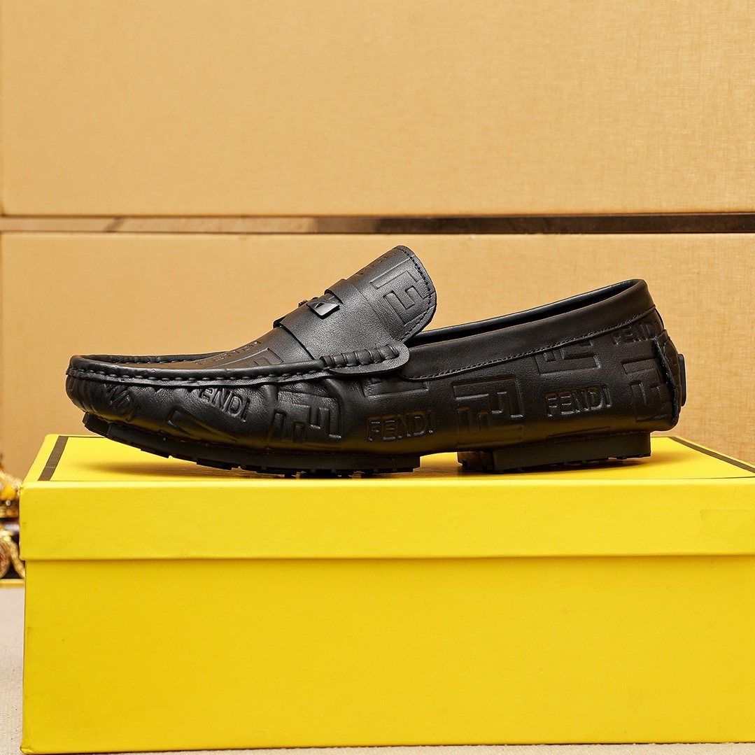 Fendi Black Embossed Loafers — side