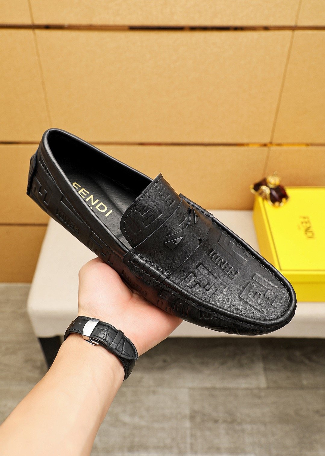 Fendi Black Embossed Loafers — model