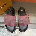Louis Vuitton Burgundy Patterned Slide Sandals — hero