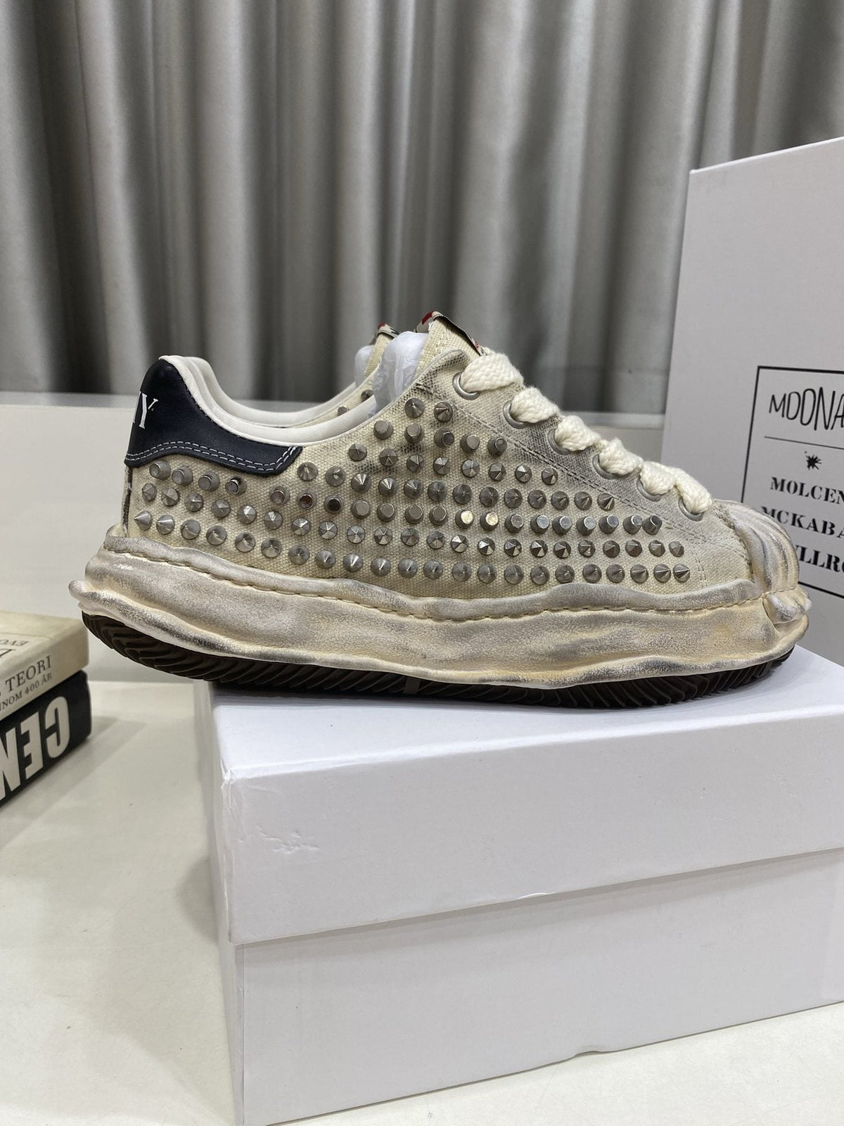 Maison Mihara Yasuhiro Distressed Studded Low-Top Sneakers — side