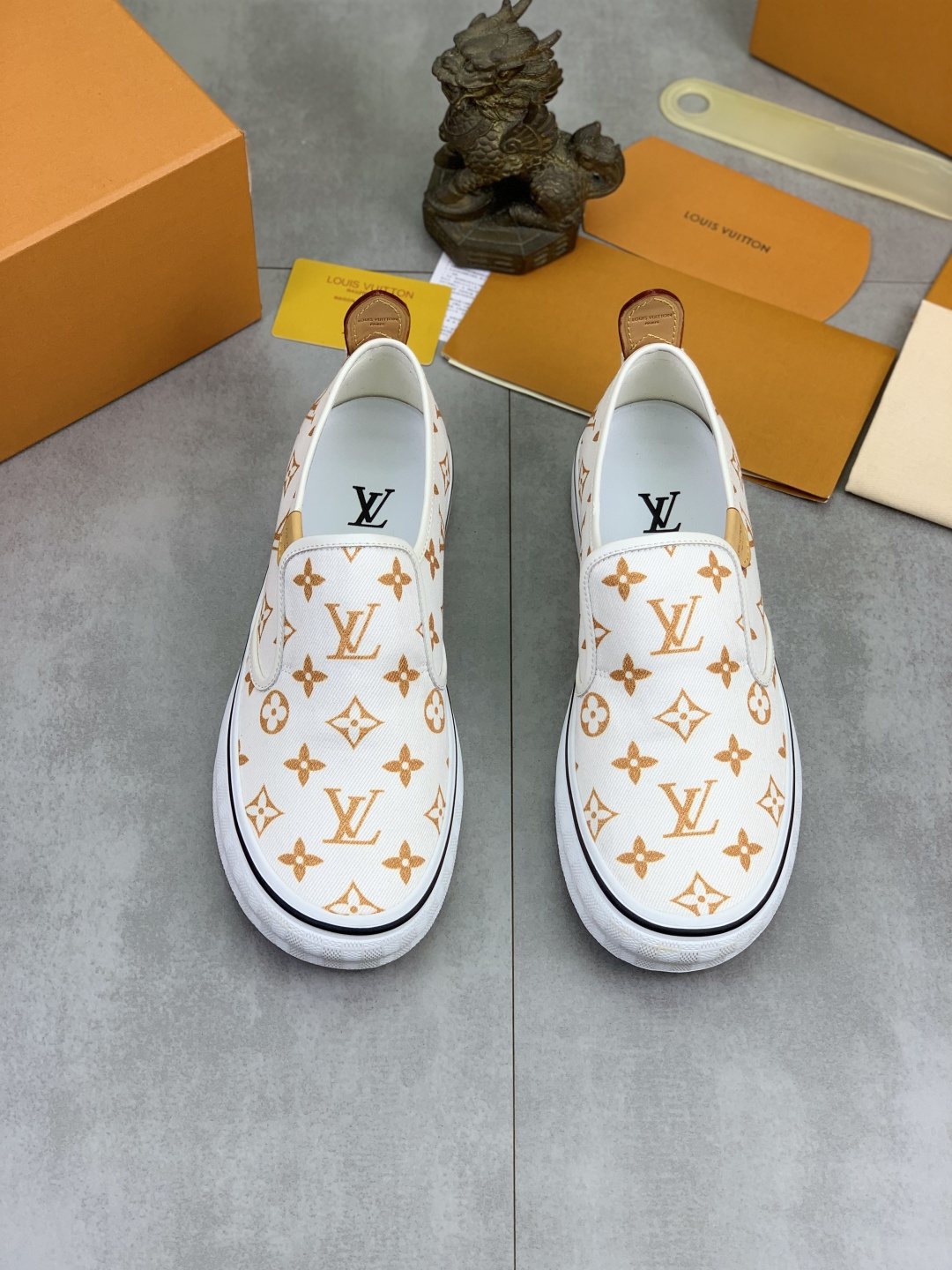 Louis Vuitton White Printed Slip-On Shoes — hero
