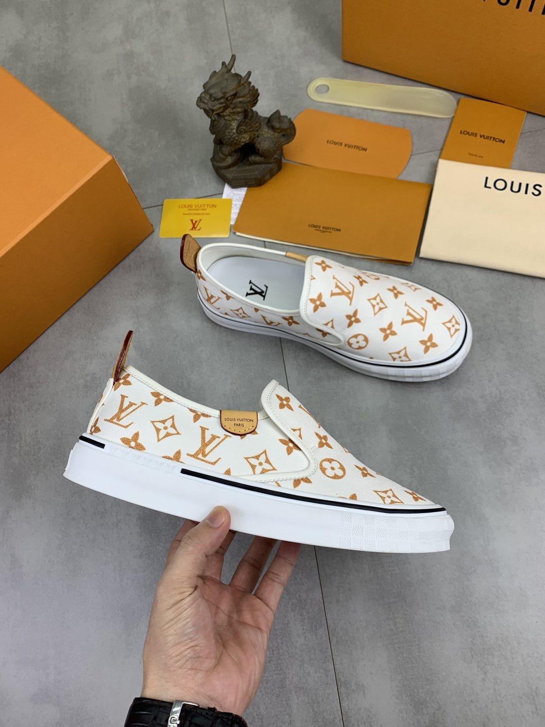 Louis Vuitton White Printed Slip-On Shoes — model