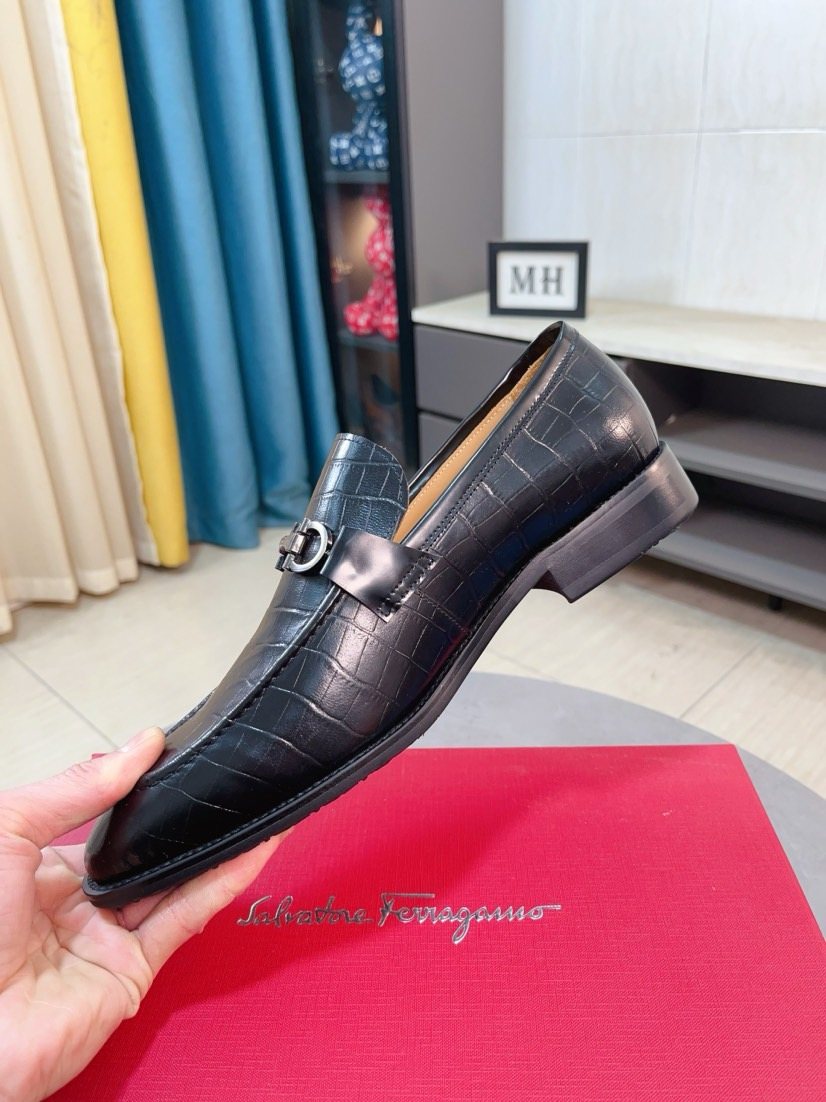 Ferragamo Black Embossed Bit Loafers — side