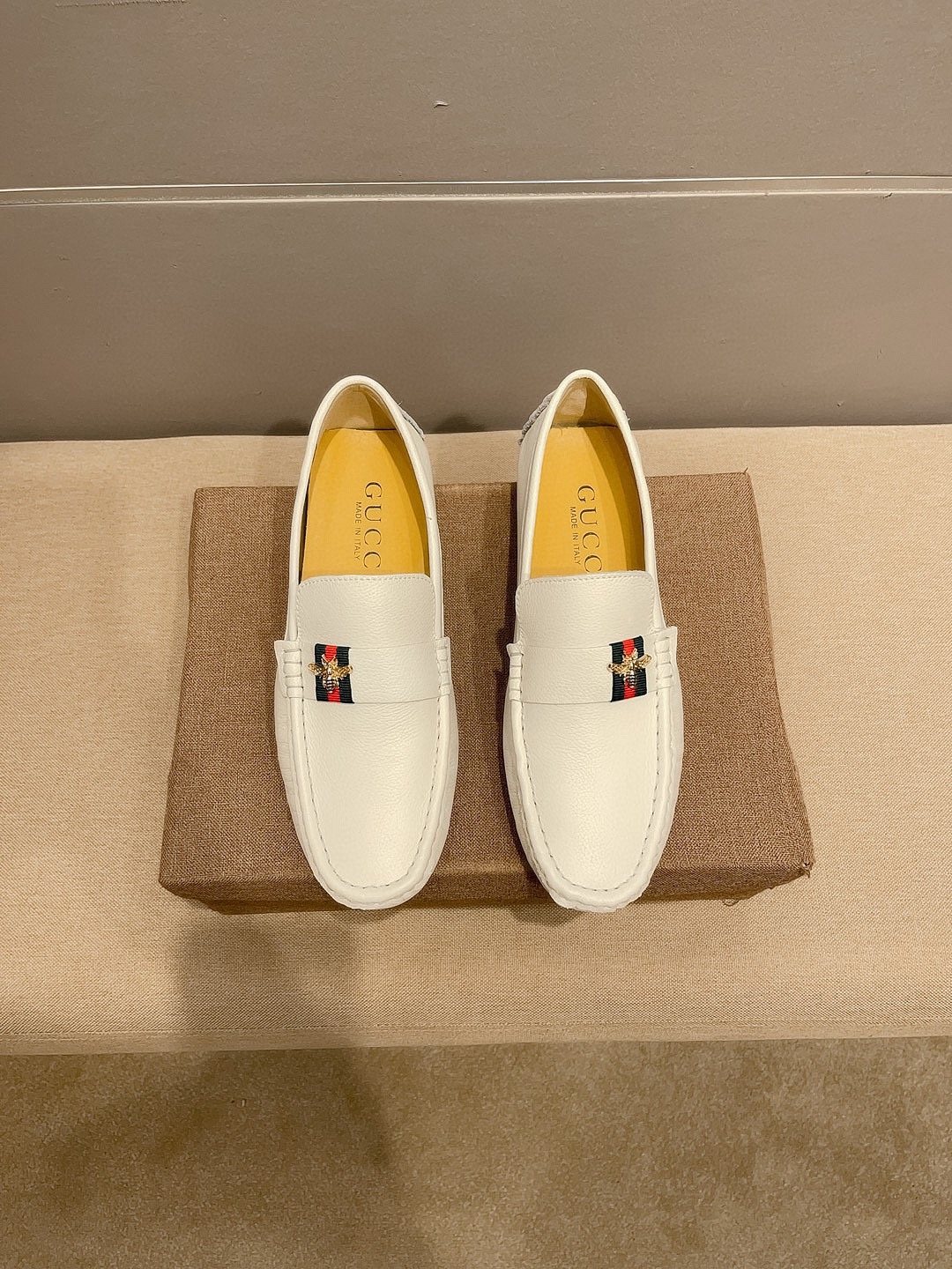Gucci White Web Accent Loafers — hero