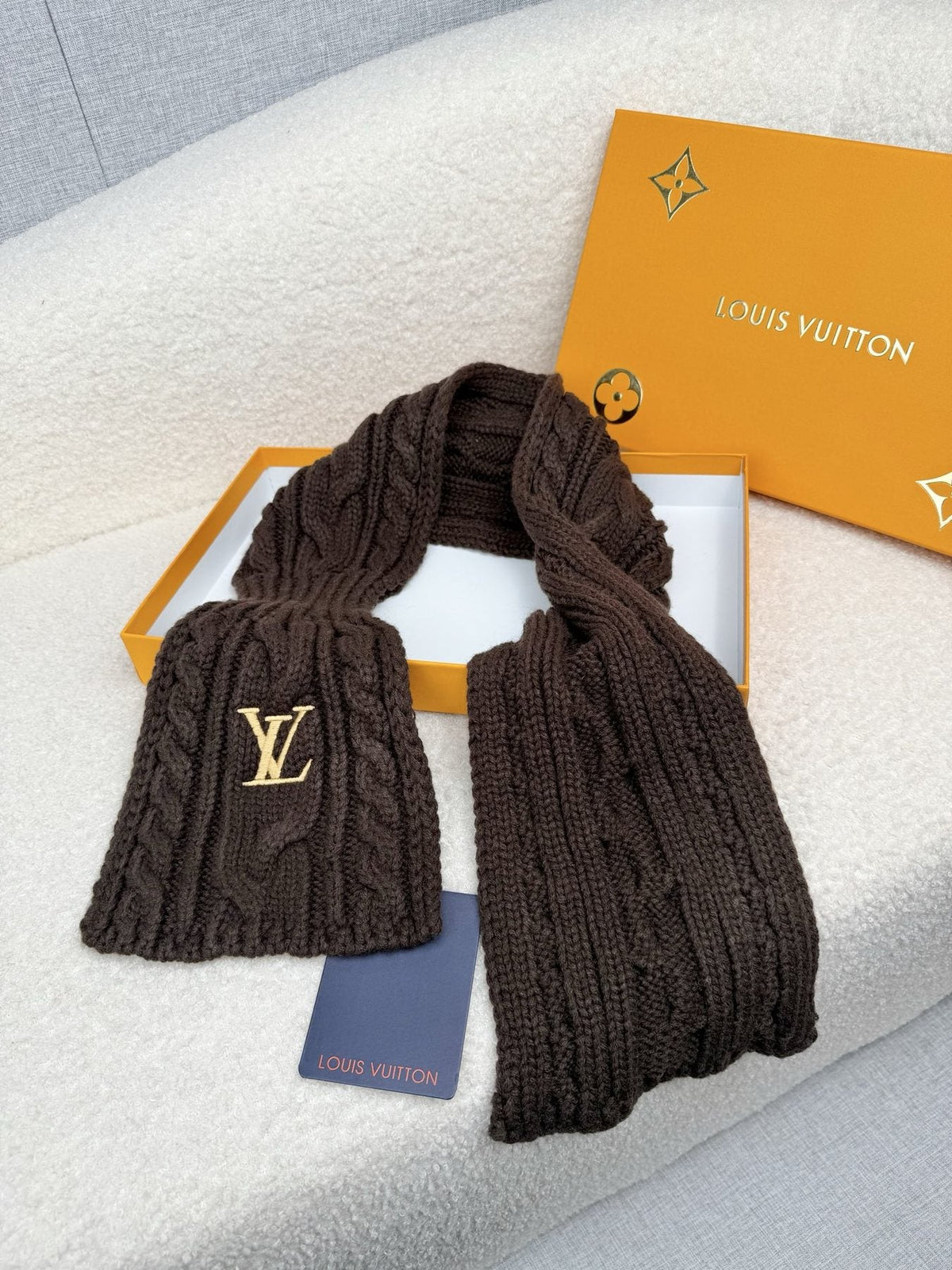 Louis Vuitton Dark Brown Cable-Knit Scarf — front