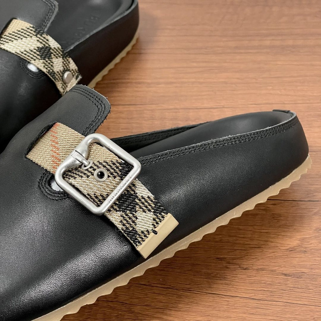Burberry Black Check Buckle Slide Sandals — detail