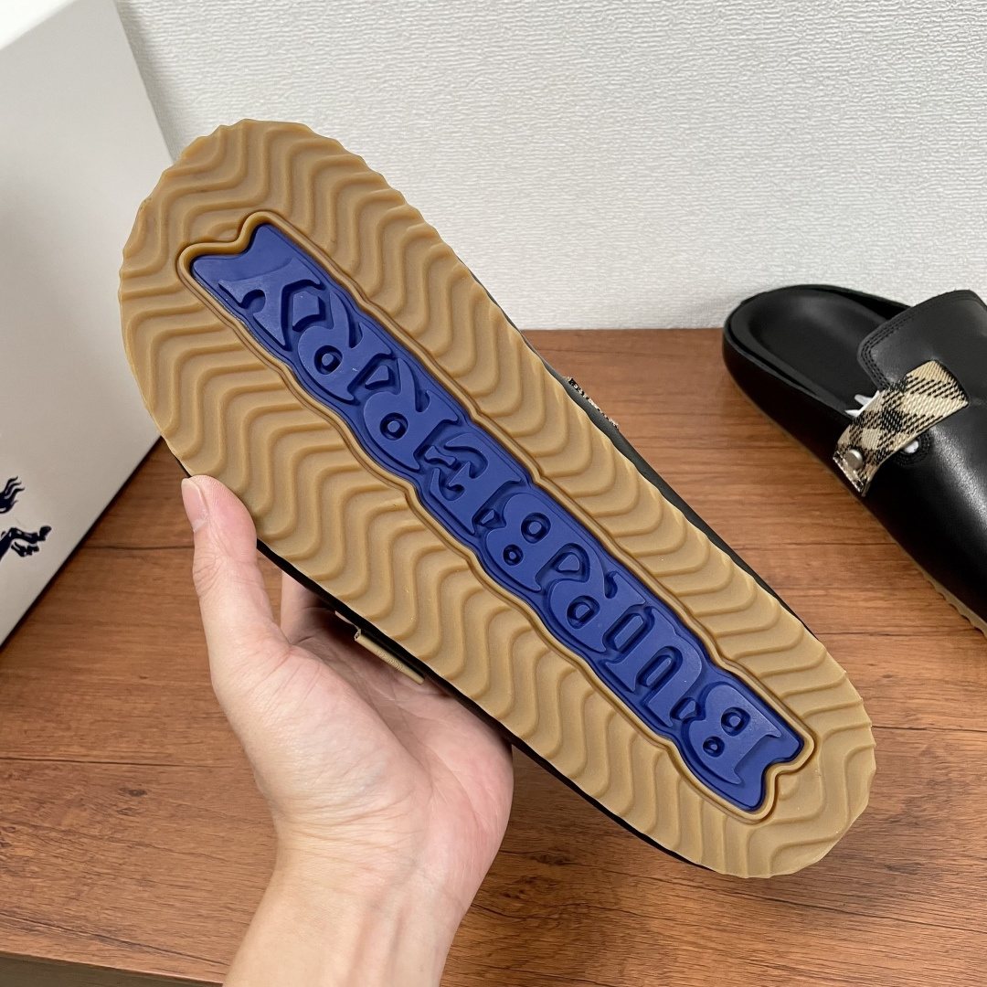 Burberry Black Check Buckle Slide Sandals — back