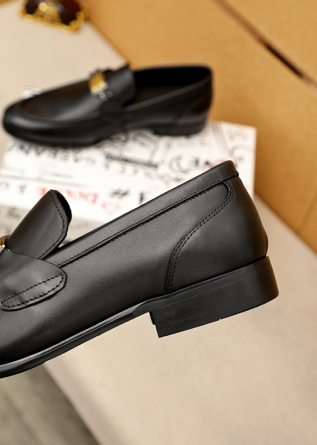 Black Gold-Tone Buckle Loafers — back