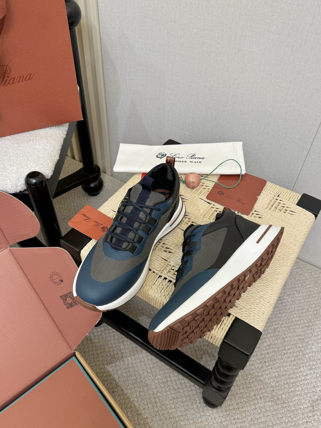 Loro Piana Navy Blue Teal Low-Top Sneakers — side