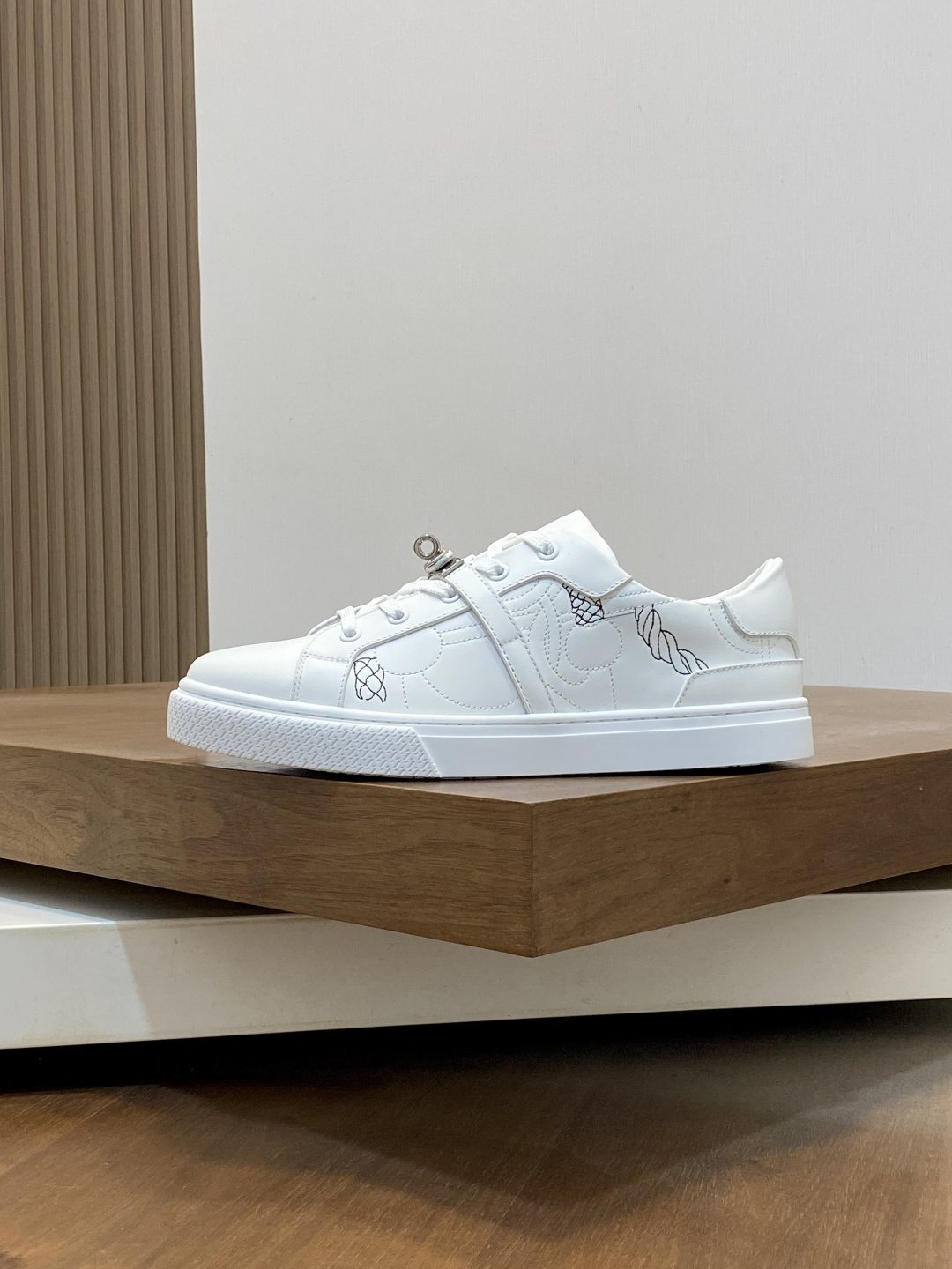 White Lace-Up Low-Top Sneakers — side