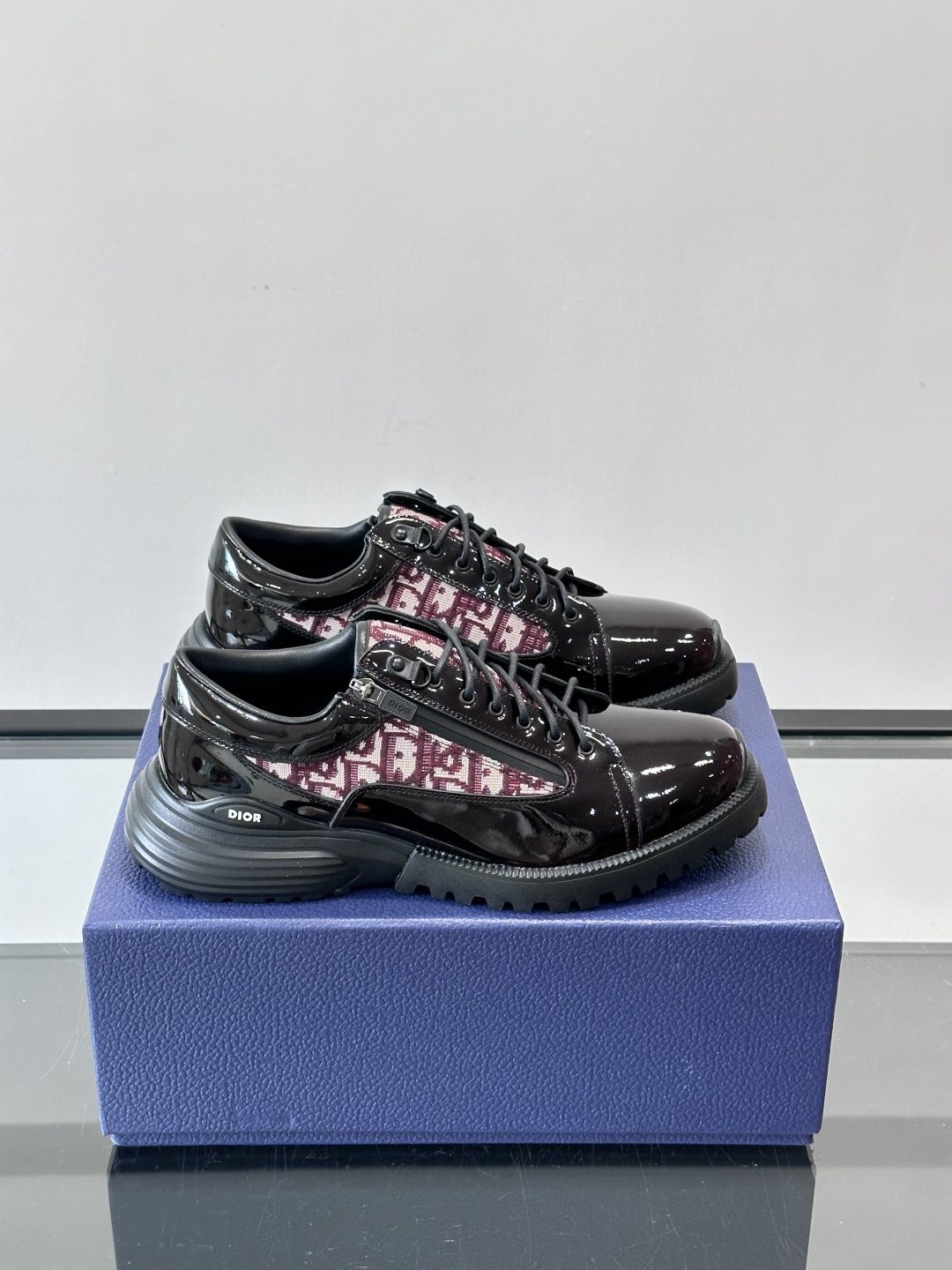 Dior Black Burgundy Patterned Derby Shoes — hero