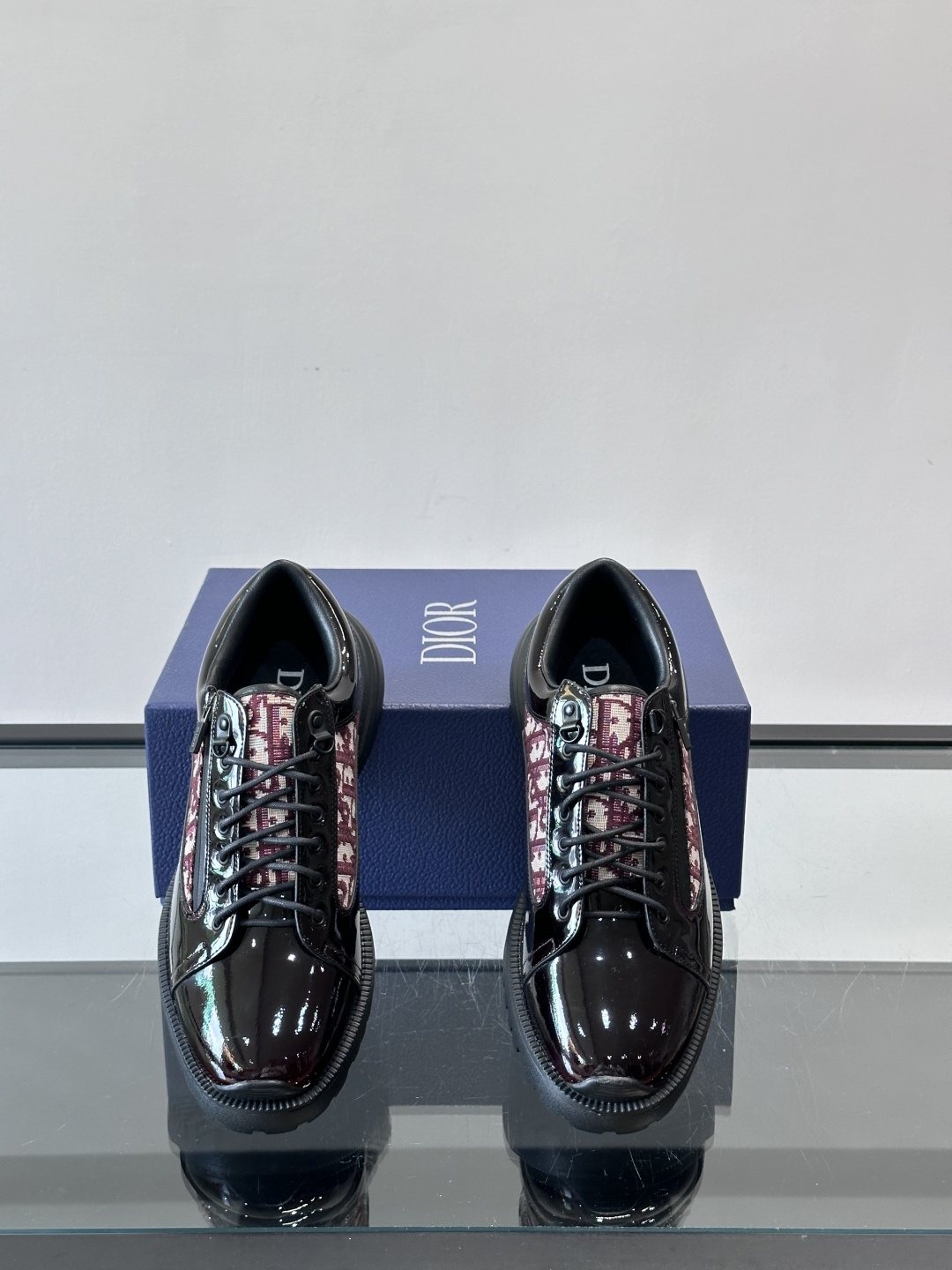 Dior Black Burgundy Patterned Derby Shoes — front