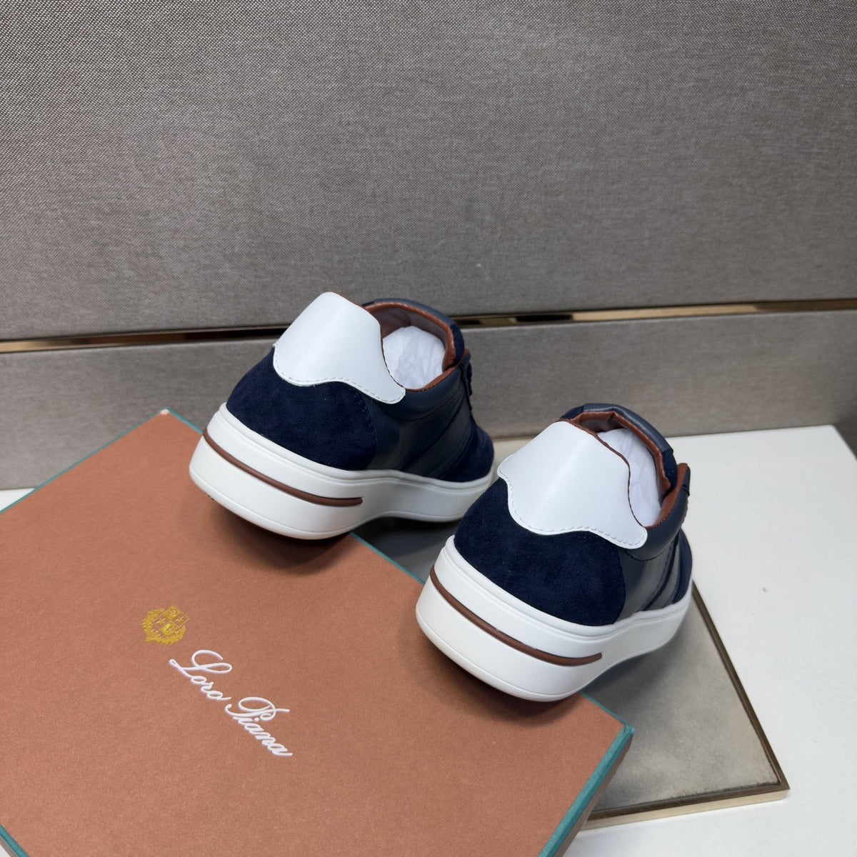 Loro Piana Navy Panel Low-Top Sneakers — back