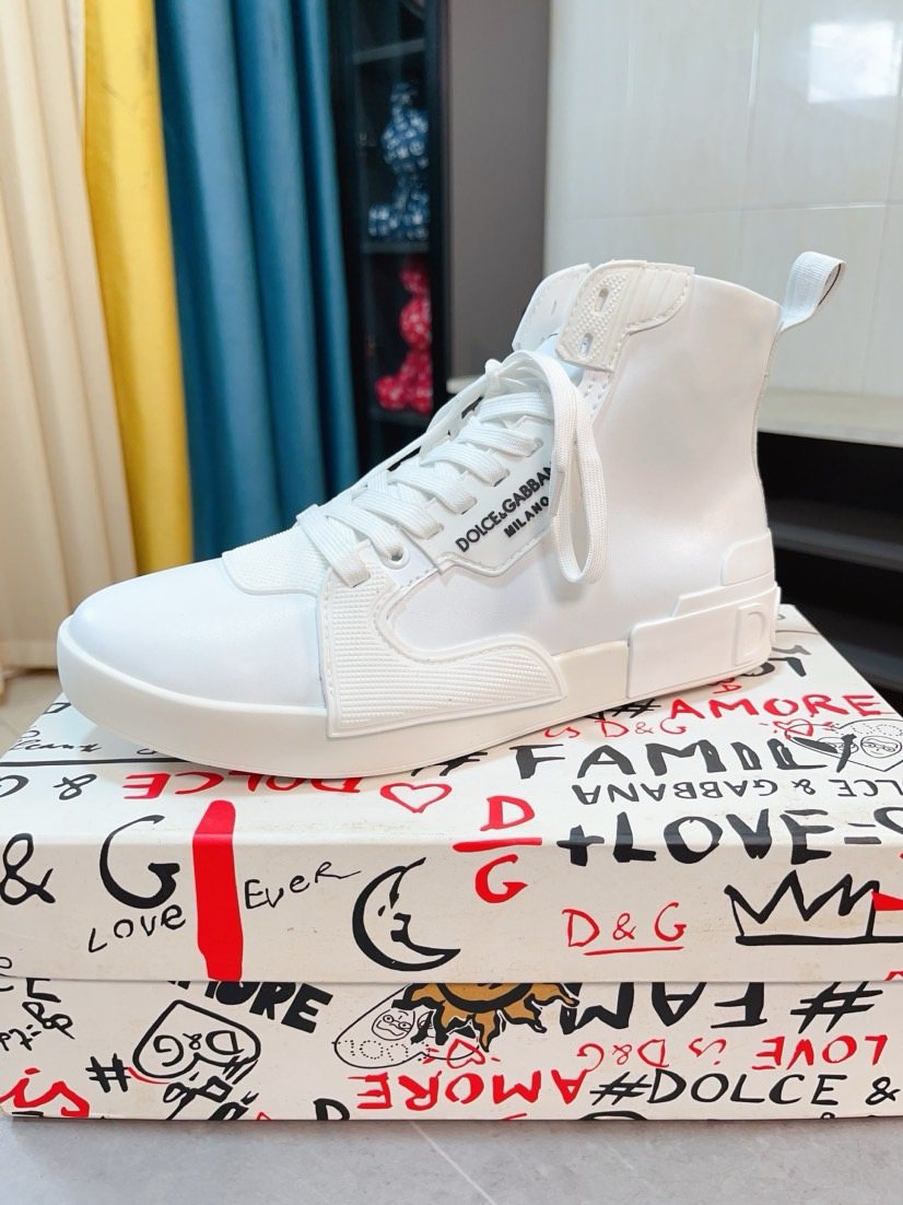Dolce & Gabbana White Lace-Up High-Top Sneakers — side