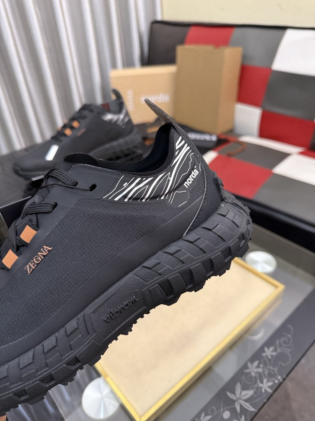 ZEGNA Black Trail Running Shoes with Orange Accents — detail
