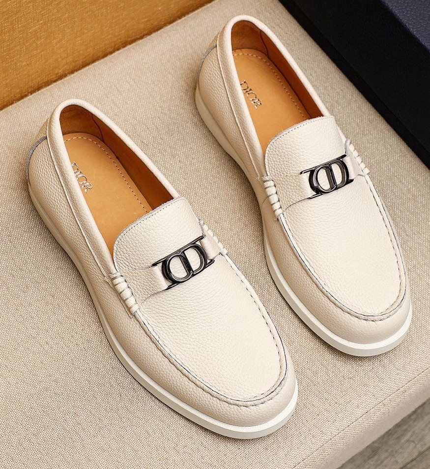 Dior Cream White Metal-Detail Loafers — hero