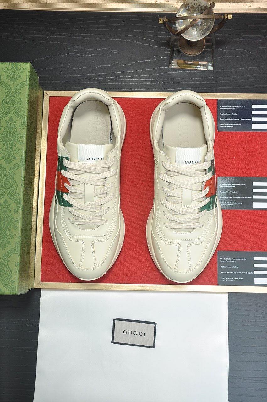 GUCCI Off-White Green and Red Chunky Sneakers — front