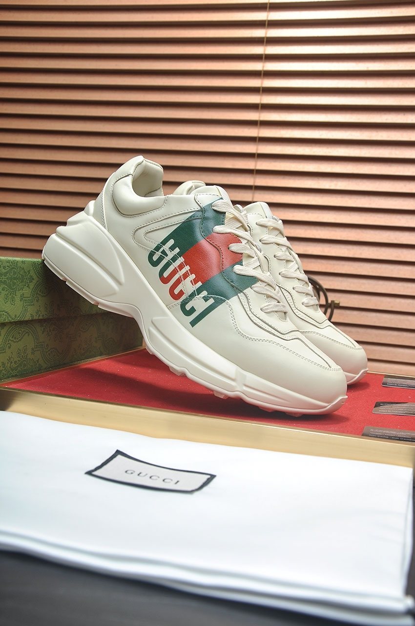 GUCCI Off-White Green and Red Chunky Sneakers — front