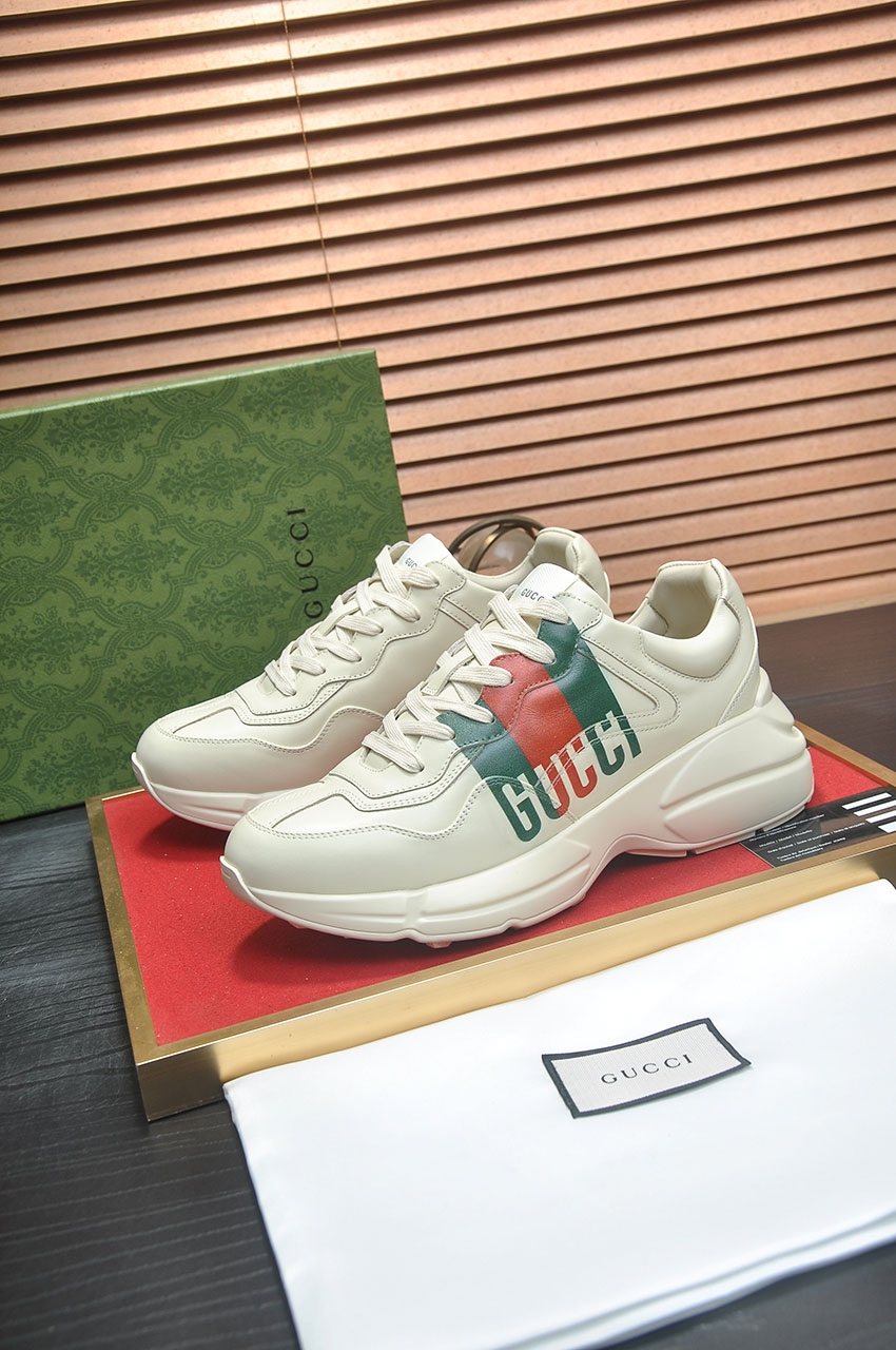 GUCCI Off-White Green and Red Chunky Sneakers — front