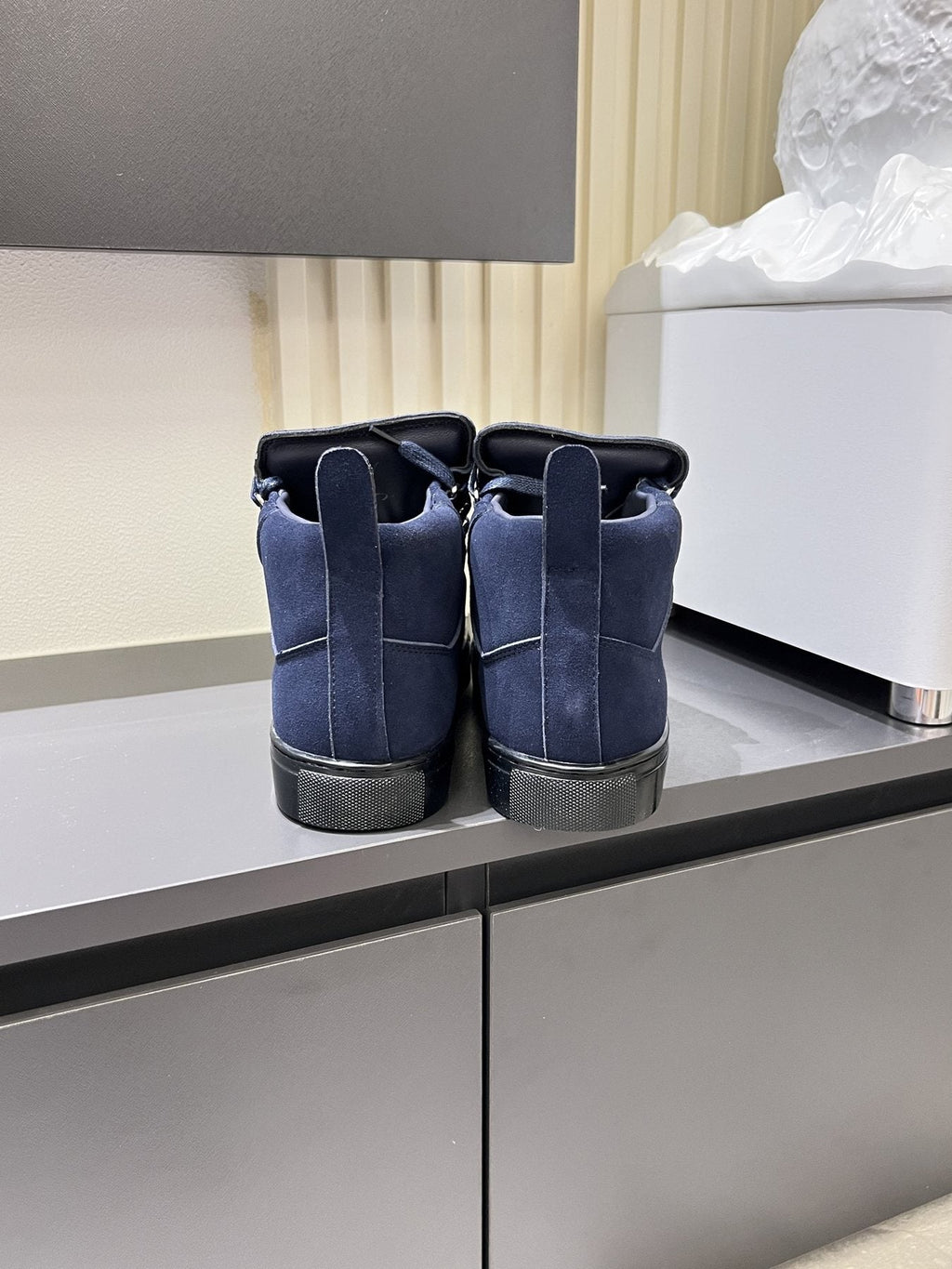 Balenciaga Navy Blue Lace-Up High-Top Sneakers — back