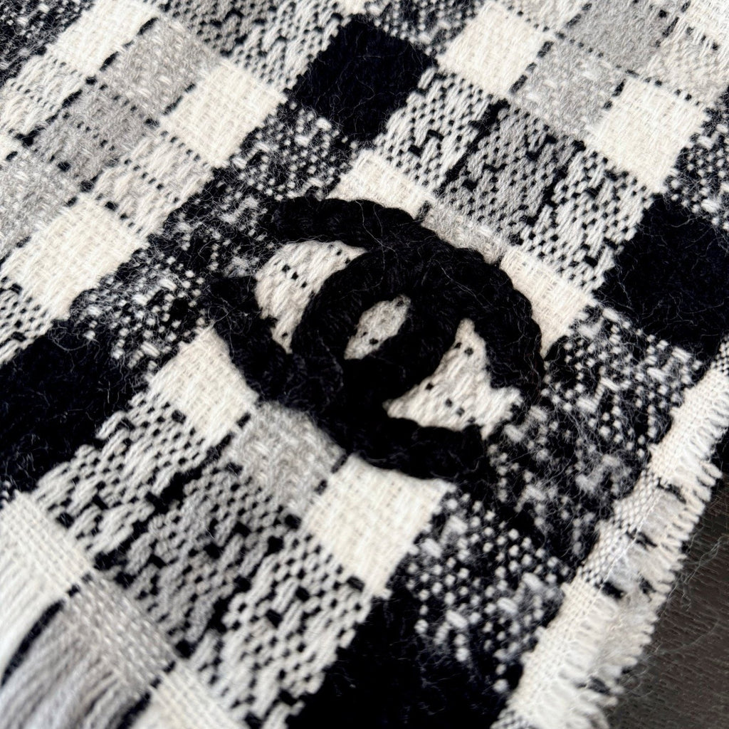 Chanel Checked Fringe Scarf — detail