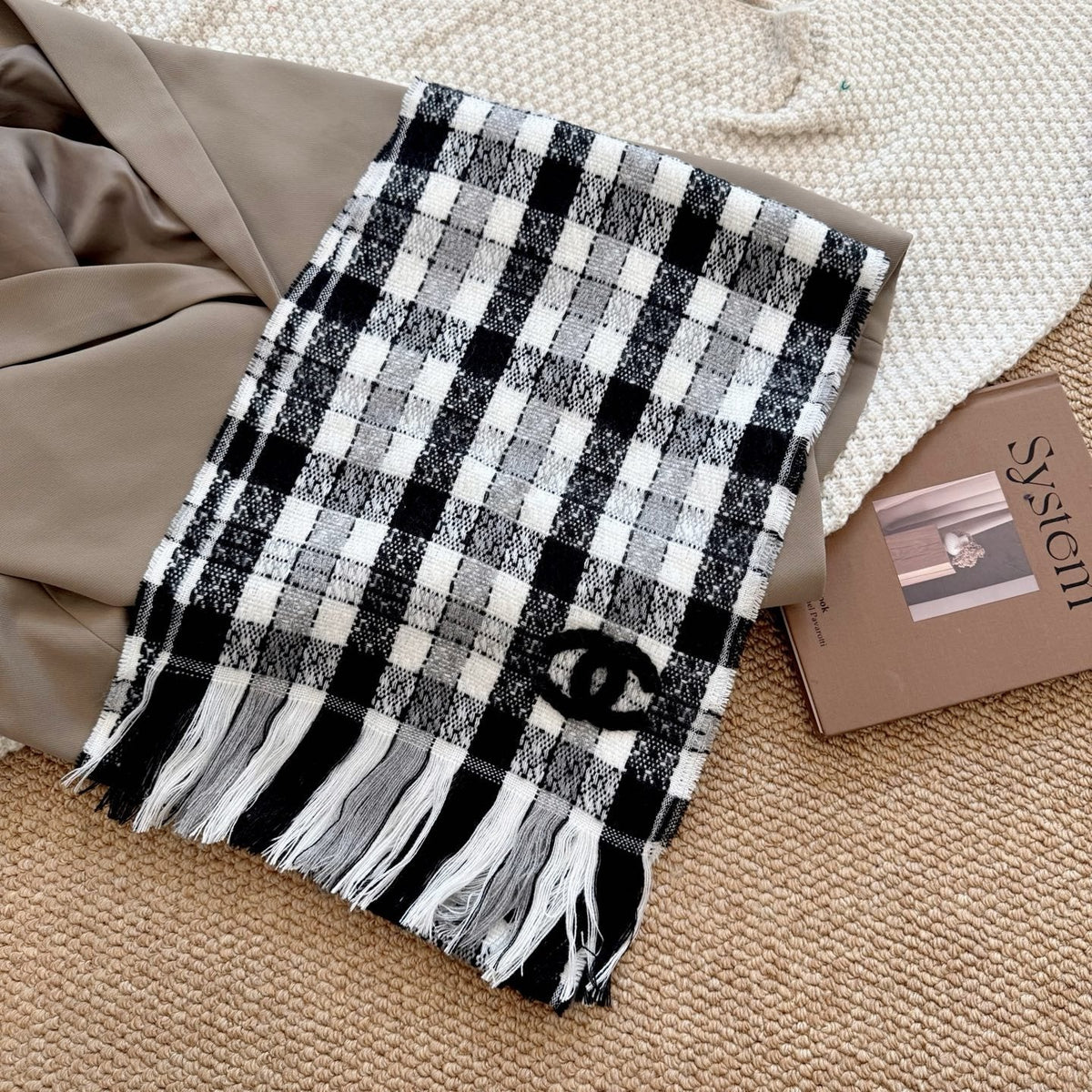 Chanel Checked Fringe Scarf — front