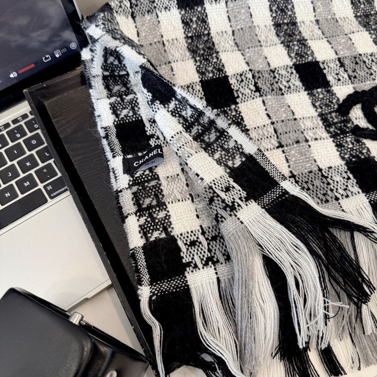 Chanel Checked Fringe Scarf — detail
